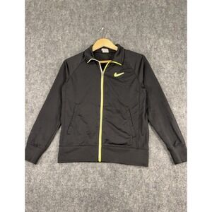 Nike Track Jacket Youth Boys L Black Neon Yellow Zip‎ Front Logo
